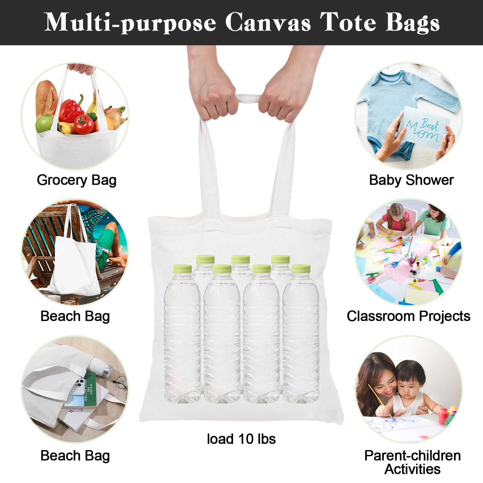 Amazon.com - Roowest 60 Pack Canvas Tote Bags Bulk 16
